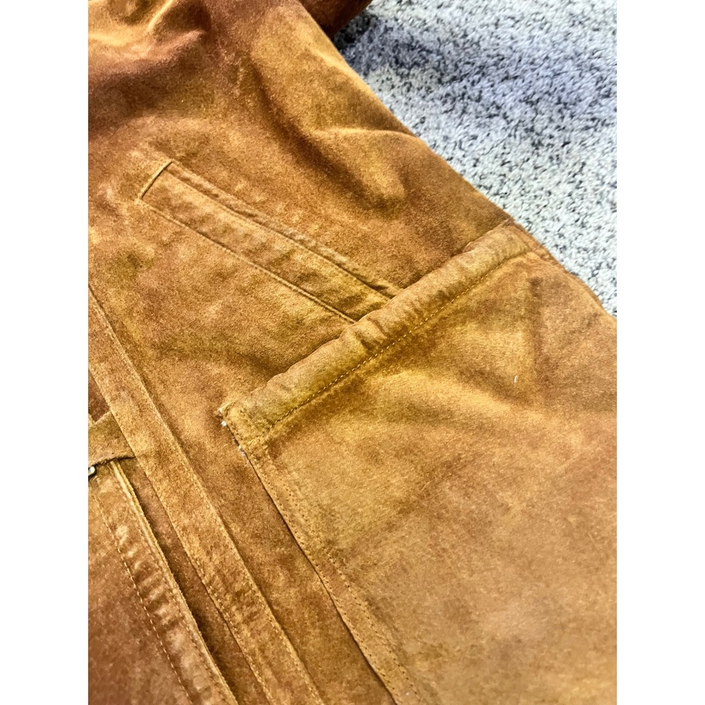 Suede Vintage Sherpa Lined Hooded Toggle Leather Coat Brown Womens Size M - Picture 4 of 14